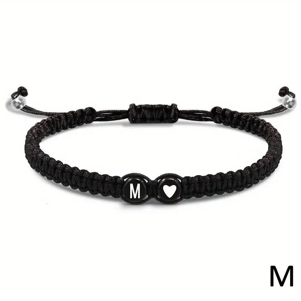 26 Letters Initial Heart Bracelets Handmade Adjustable A-Z Name Braided Bracelets for Women Men Friendship Jewelry Gifts