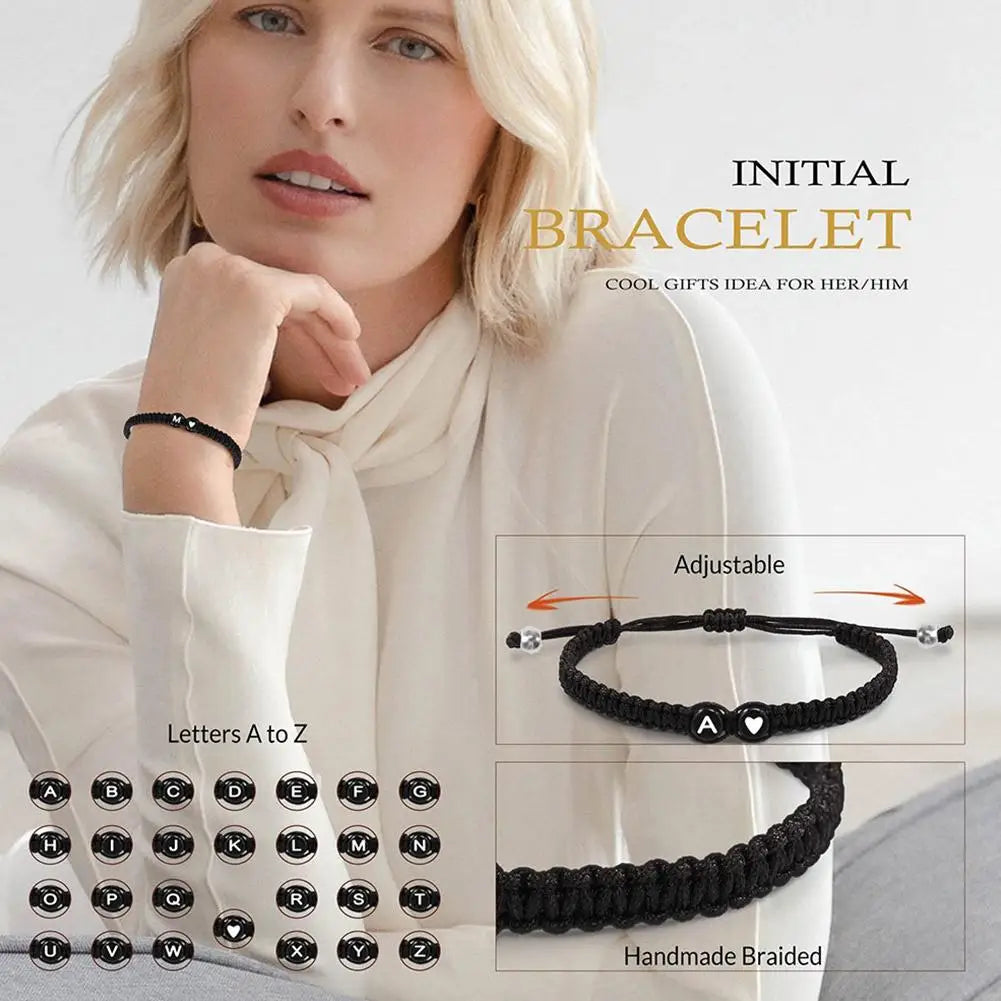 26 Letters Initial Heart Bracelets Handmade Adjustable A-Z Name Braided Bracelets for Women Men Friendship Jewelry Gifts