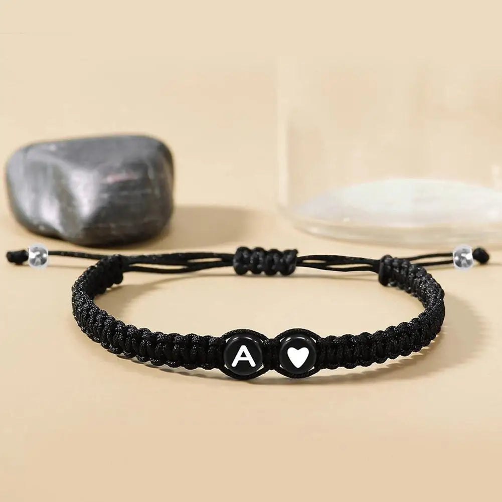 26 Letters Initial Heart Bracelets Handmade Adjustable A-Z Name Braided Bracelets for Women Men Friendship Jewelry Gifts
