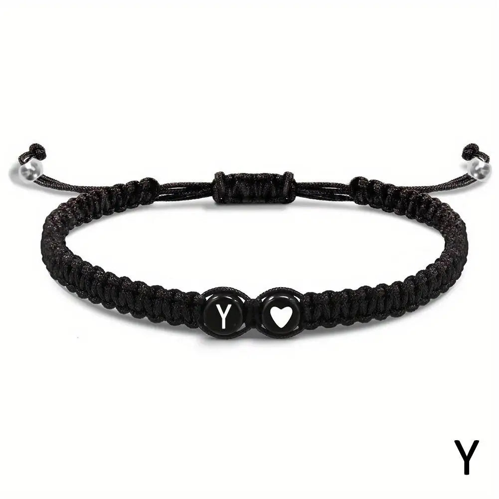 26 Letters Initial Heart Bracelets Handmade Adjustable A-Z Name Braided Bracelets for Women Men Friendship Jewelry Gifts